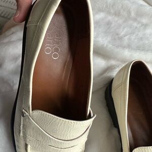 Franco Sarto Cream Leather Penny Loafers
